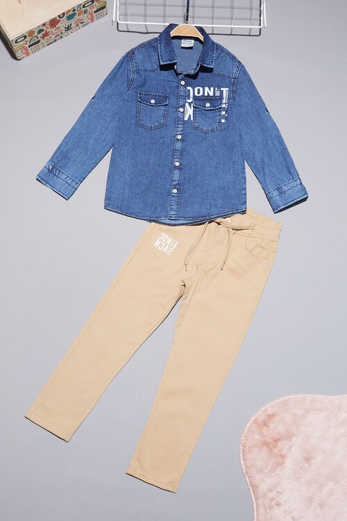 Mavi Jean Gömlekli Erkek Çocuk Alt Üst Takım 15100