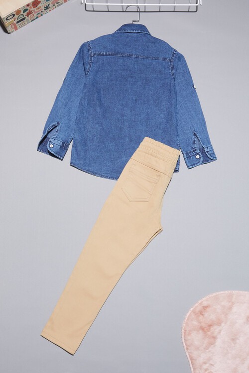 Mavi Jean Gömlekli Erkek Çocuk Alt Üst Takım 15100