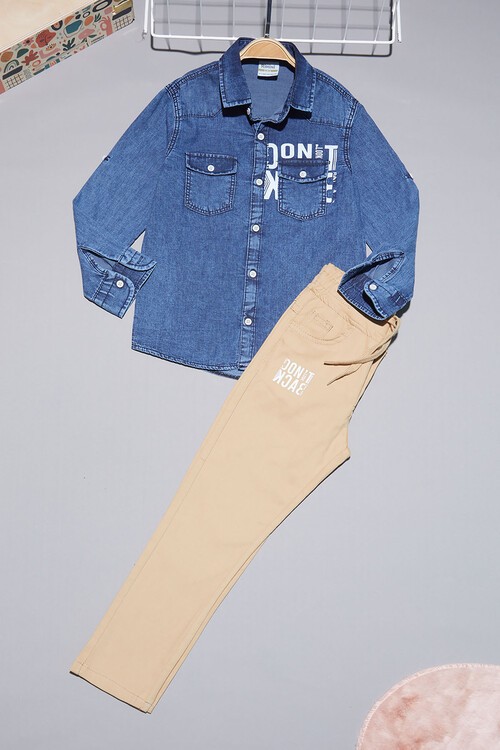 Mavi Jean Gömlekli Erkek Çocuk Alt Üst Takım 15100