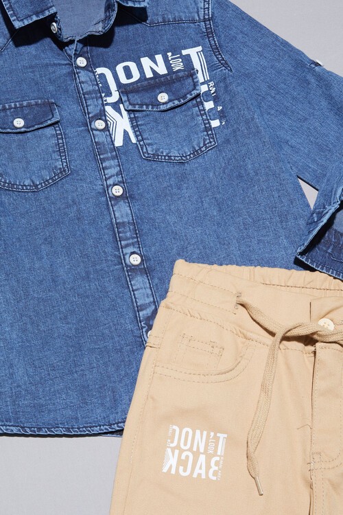 Mavi Jean Gömlekli Erkek Çocuk Alt Üst Takım 15100