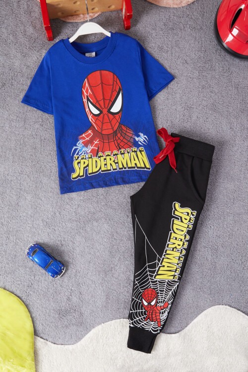 Mavi Örümcek Adam Baskılı Tişörtlü Erkek Çocuk Takım 15217