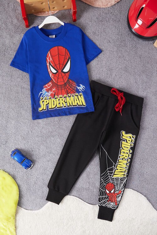 Mavi Örümcek Adam Baskılı Tişörtlü Erkek Çocuk Takım 15217