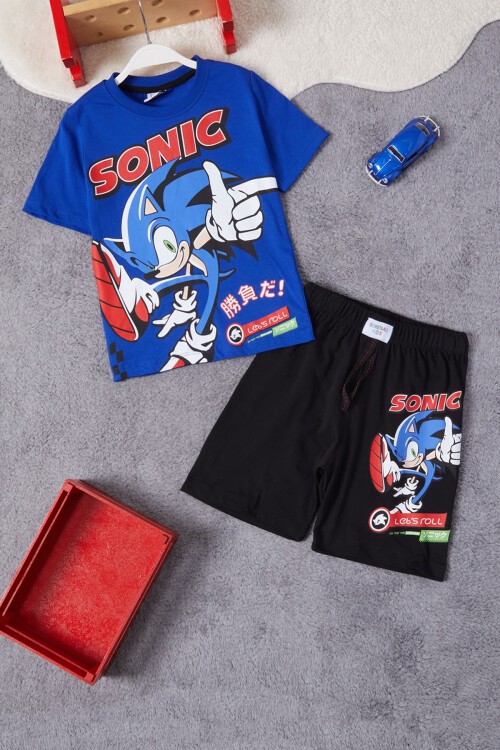 Mavi Sonic Karakter Baskılı Erkek Çocuk Şortlu Takım 15285