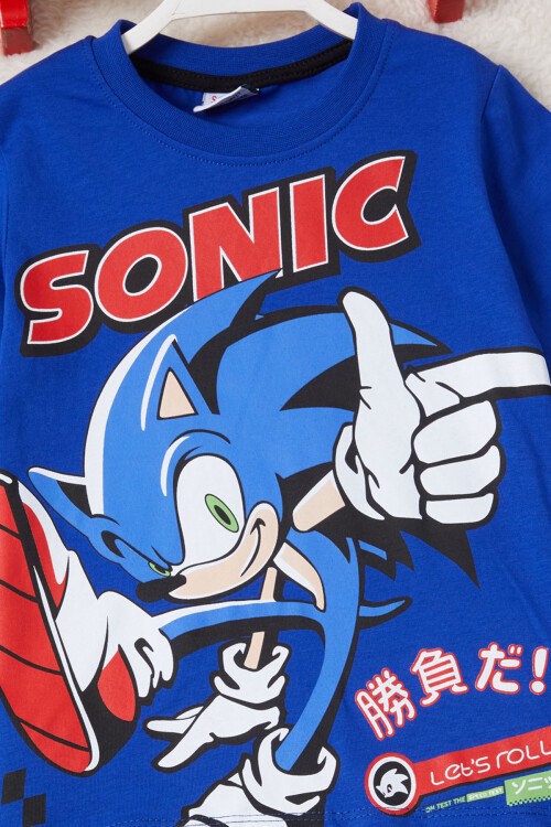 Mavi Sonic Karakter Baskılı Erkek Çocuk Şortlu Takım 15285