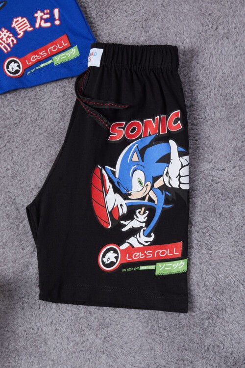 Mavi Sonic Karakter Baskılı Erkek Çocuk Şortlu Takım 15285