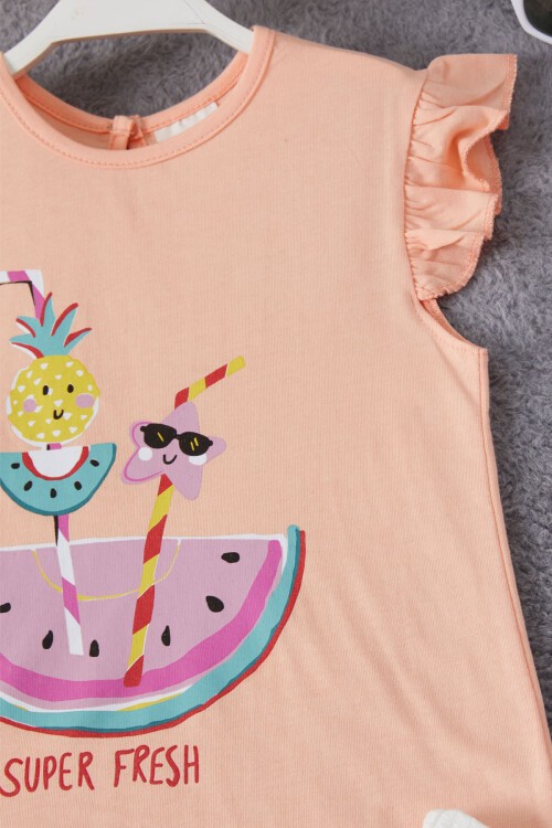 Meyve Baskılı Bluzlu Kız Bebek Şortlu Takım 15374