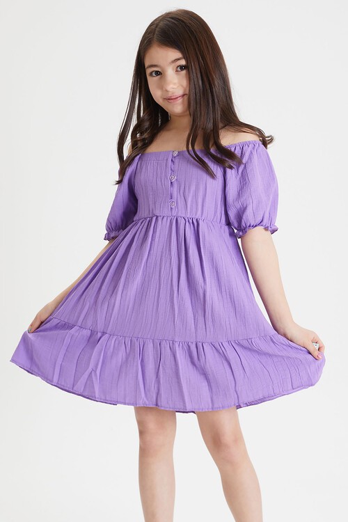 Mor Kız Çocuk Omuz Askılı Elbise 15080