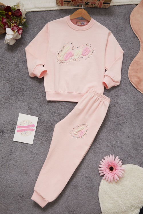 Peluş Love Yazılı Taşlı Kız Çocuk Eşofman Takımı 14973