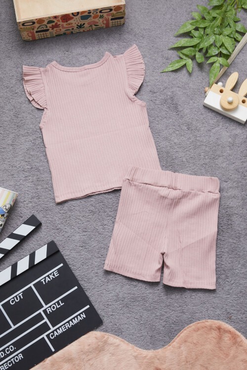 Pembe Beautiful Yazılı Kız Çocuk Şortlu Takım 15350