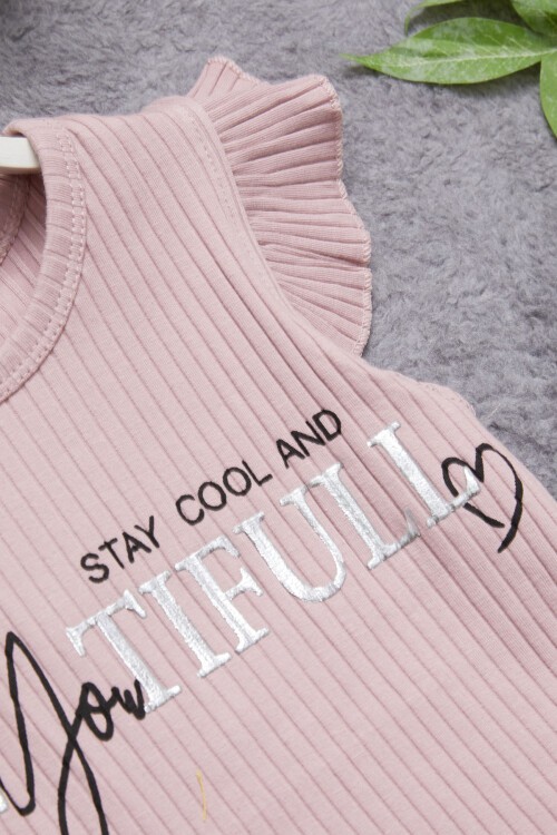 Pembe Beautiful Yazılı Kız Çocuk Şortlu Takım 15350