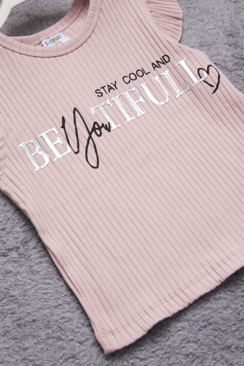 Pembe Beautiful Yazılı Kız Çocuk Şortlu Takım 15350