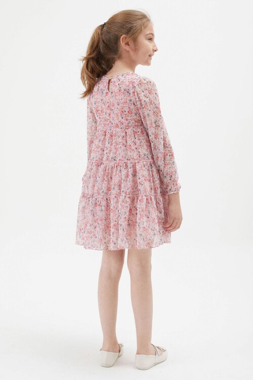 Pembe Çiçek Desenli Kız Çocuk Elbise 15198