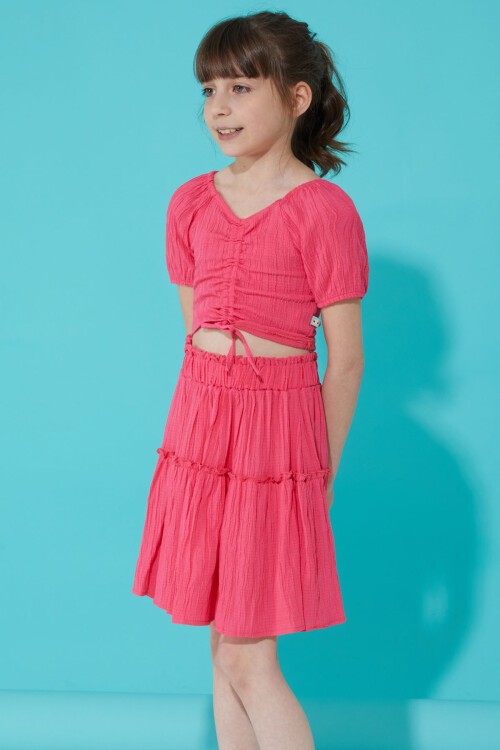 Pembe Etekli Askılı Bluzlu Kız Çocuk Takım 15340