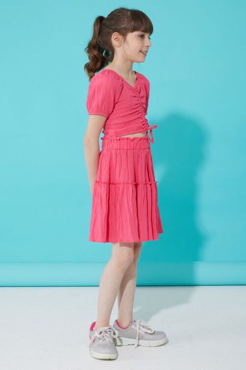 Pembe Etekli Askılı Bluzlu Kız Çocuk Takım 15340