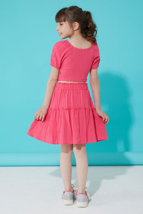 Pembe Etekli Askılı Bluzlu Kız Çocuk Takım 15340