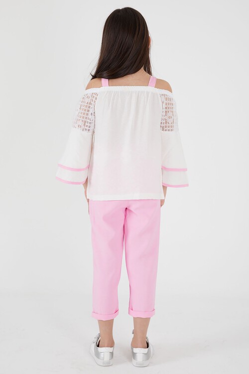 Pembe Fiyonklu Askılı Volanlı Kol Kız Çocuk Takım 15088