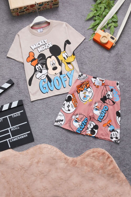 Pembe Karakter Baskılı Erkek Çocuk Şortlu Takım 15346