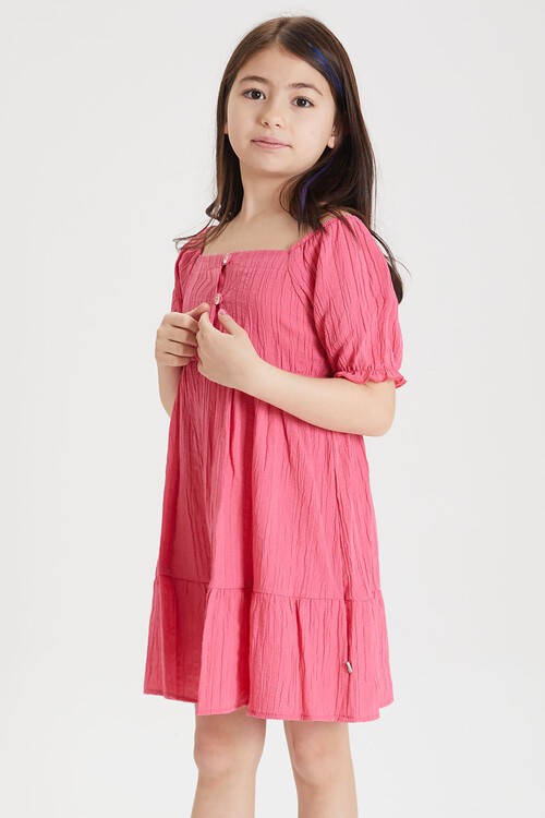 Pembe Kız Çocuk Omuz Askılı Elbise 15087