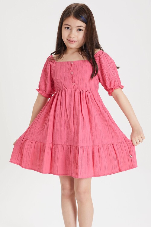 Pembe Kız Çocuk Omuz Askılı Elbise 15087