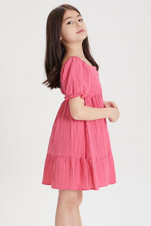 Pembe Kız Çocuk Omuz Askılı Elbise 15087