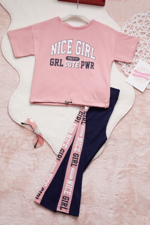 Pembe Nice Baskı Kız Çocuk Taytlı Yazlık Takım 15358