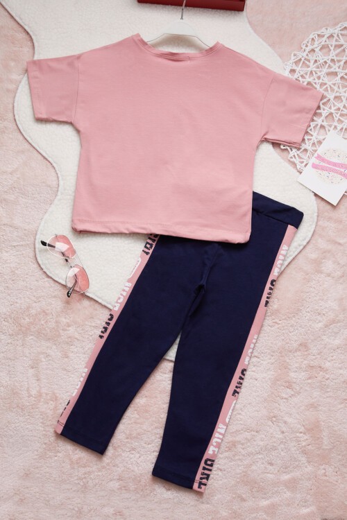 Pembe Nice Baskı Kız Çocuk Taytlı Yazlık Takım 15358