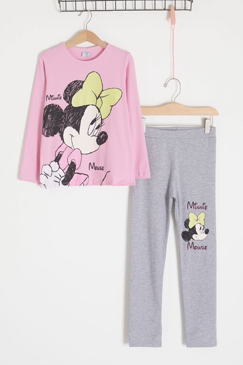 Pembe Simli Minnie Baskılı Kız Alt-Üst Takım 15042