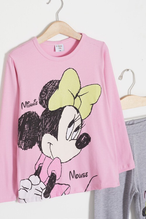 Pembe Simli Minnie Baskılı Kız Alt-Üst Takım 15042