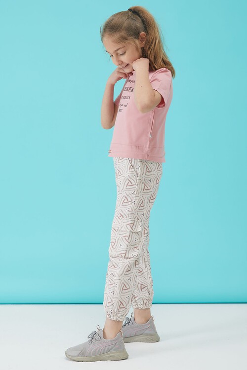 Pembe Yazı Baskılı Kız Çocuk Alt Üst Takım 15166