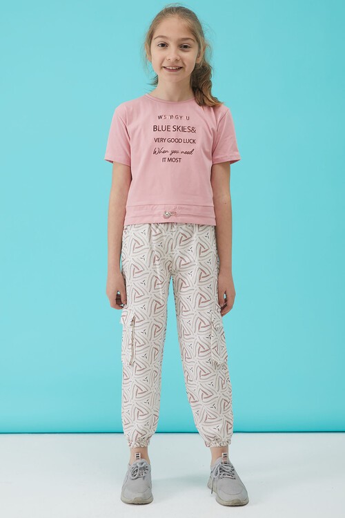 Pembe Yazı Baskılı Kız Çocuk Alt Üst Takım 15166