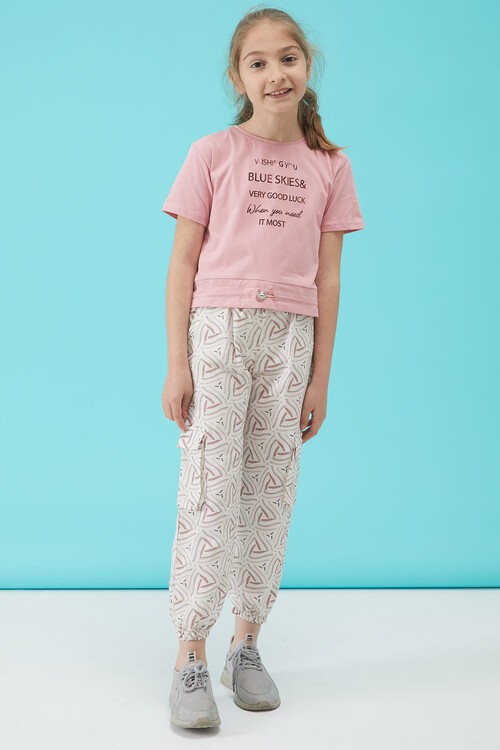 Pembe Yazı Baskılı Kız Çocuk Alt Üst Takım 15166