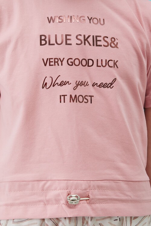 Pembe Yazı Baskılı Kız Çocuk Alt Üst Takım 15166