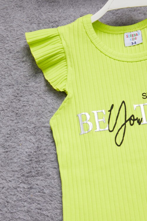 Sarı Beautiful Yazılı Kız Çocuk Şortlu Takım 15351