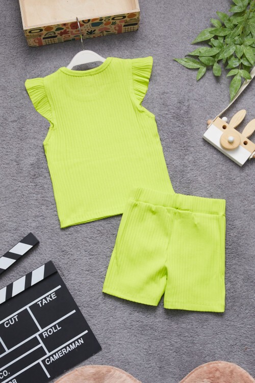 Sarı Beautiful Yazılı Kız Çocuk Şortlu Takım 15351