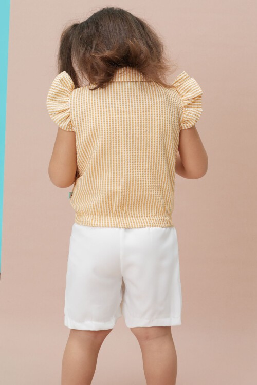 Sarı Çizgili Gömlekli Şortlu Kız Takım 15116