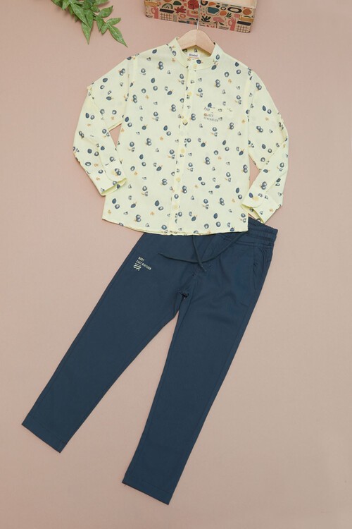 Sarı Desenli Gömlekli Erkek Çocuk Alt Üst Takım 15097