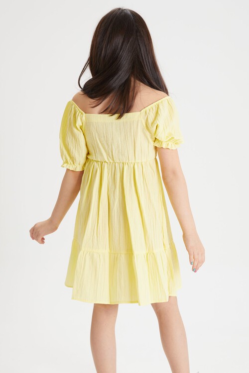 Sarı Kız Çocuk Omuz Askılı Elbise 15082