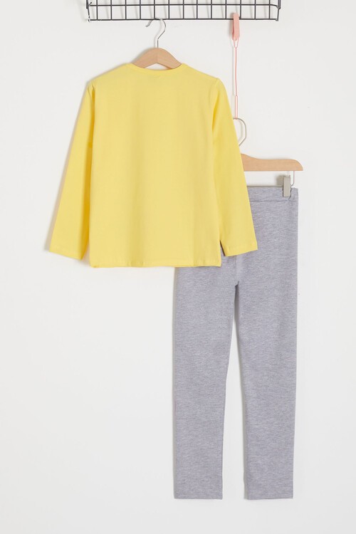 Sarı Simli Unicorn Baskılı Kız Çocuk Alt-Üst Takım 15041