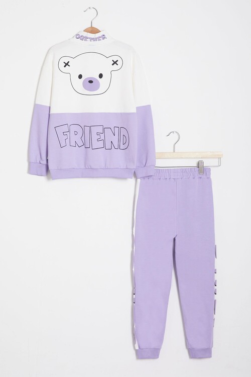 Sırt Baskı Detaylı Ayıcıklı Kız Çocuk Eşofman Takımı 14993