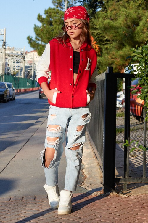 Sırt Logolu Nakışlı Kız Kolej Ceket 14629