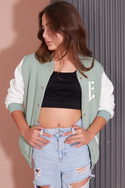 Sırt Logolu Nakışlı Kız Kolej Ceket 14629