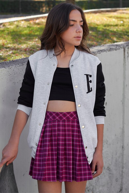 Sırt Logolu Nakışlı Kız Kolej Ceket 14629