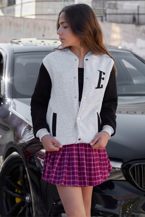 Sırt Logolu Nakışlı Kız Kolej Ceket 14629