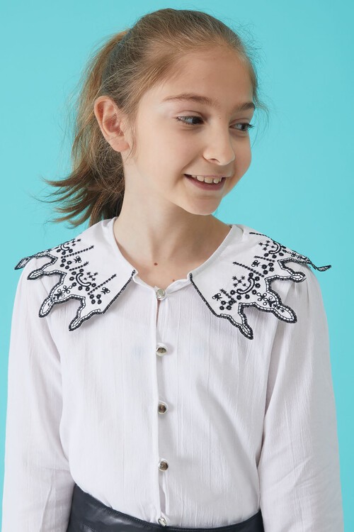 Siyah Dantel Yakalı Kız Etekli Bluz Takım 15102