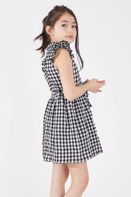 Siyah Kare Desenli Yakalı Kız Çocuk Elbise 15066