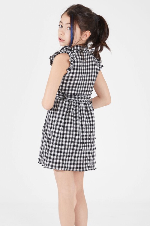 Siyah Kare Desenli Yakalı Kız Çocuk Elbise 15066