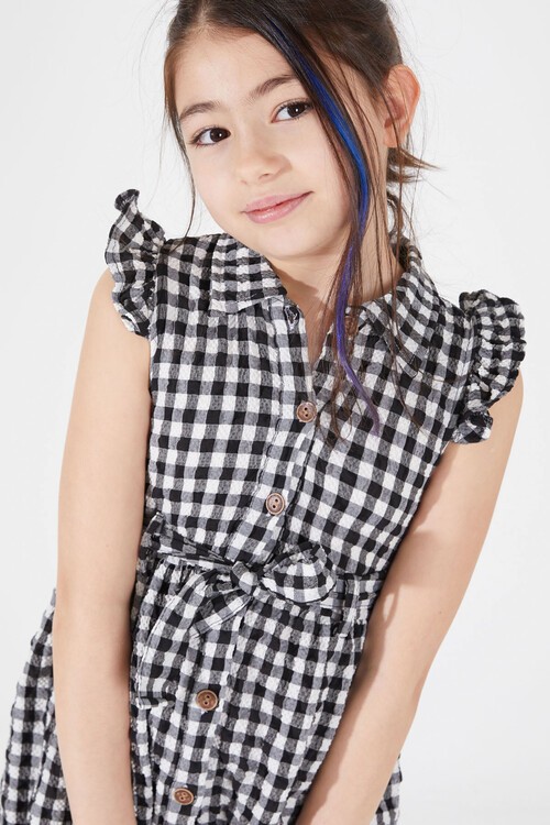 Siyah Kare Desenli Yakalı Kız Çocuk Elbise 15066