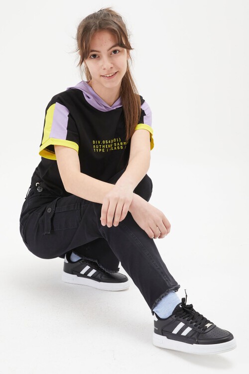 Siyah Kargo Cepli Yüksek Bel Kız Jean Pantolon 15247