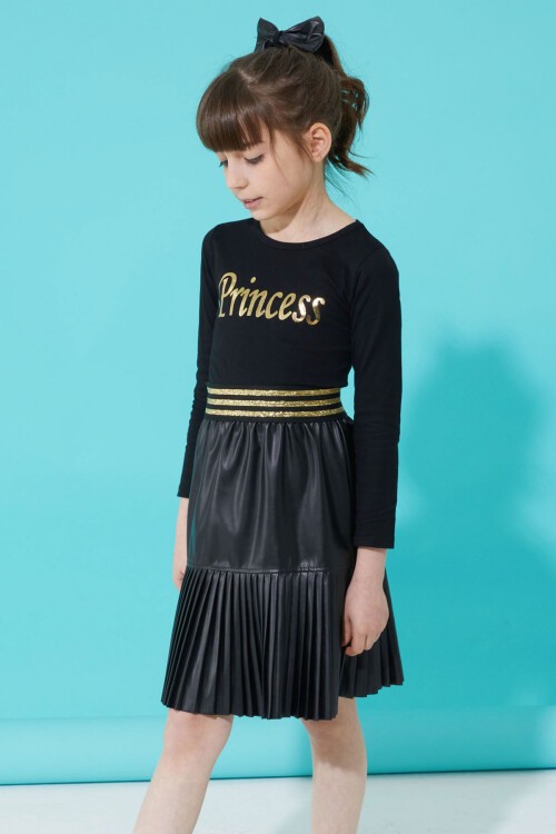 Siyah Prenses Baskılı Bluzlu Etekli Kız Takım 15335