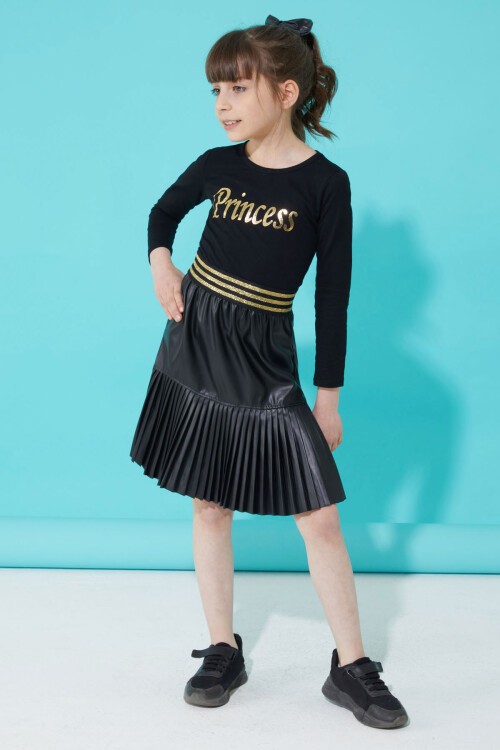 Siyah Prenses Baskılı Bluzlu Etekli Kız Takım 15335